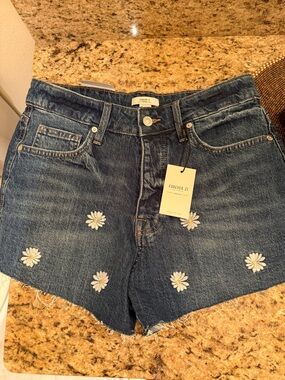 Forever 21 Blue Denim Skirt with Daisy Embroidery